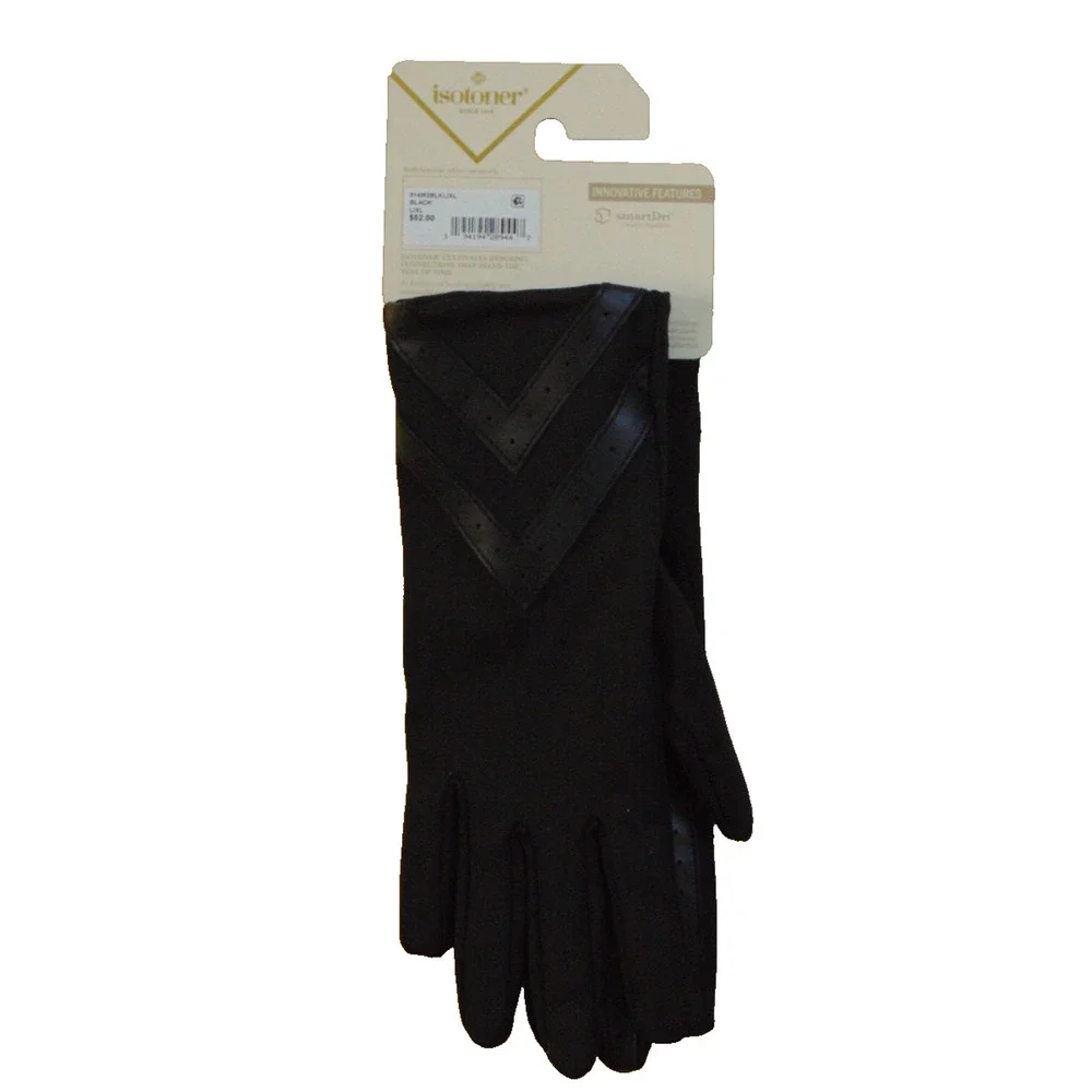 Isotoner Womens smartDRI Chevron Spandex Touchscreen Gloves Black L/XL NWT